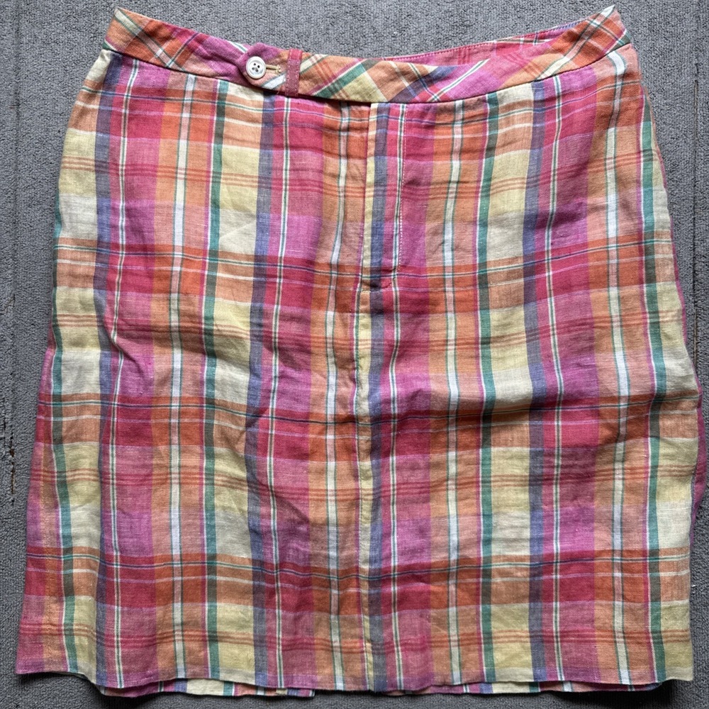 Ralph Lauren Sport Women's Linen Plaid Skirt 8 Preppy Summer Coastal Style